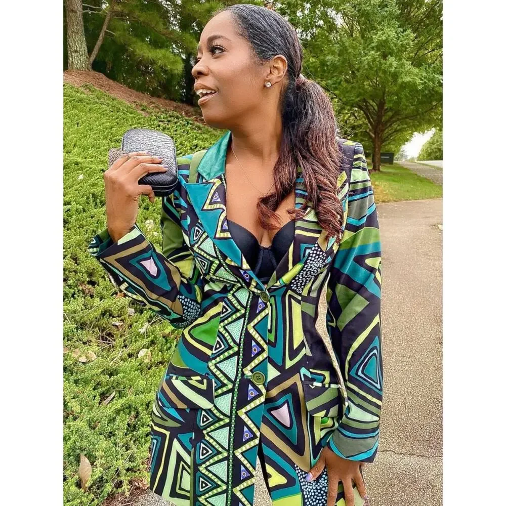 Kahindo Green Tuxedo Jacket Wearable Art Gallerycore Blazer Mini Dress, S EUC